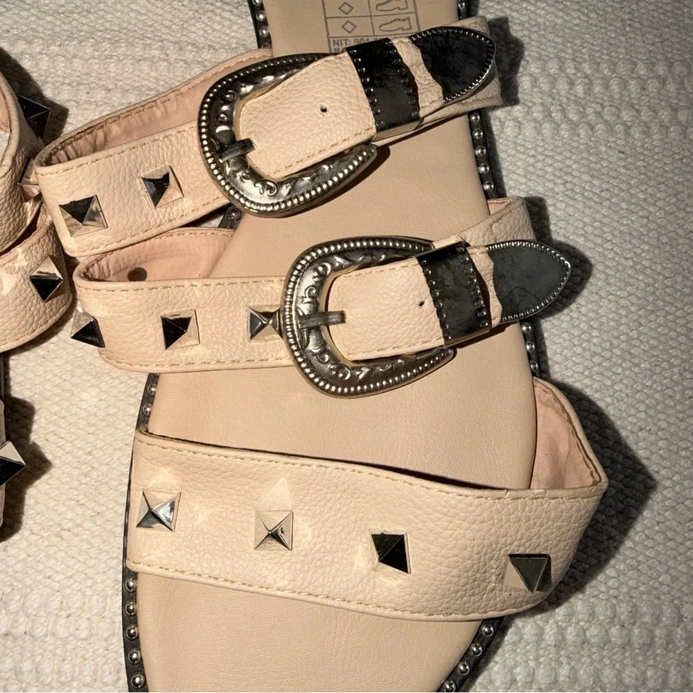 Everglades Studded Slide Sandals Tan Western Boho Festival Size 9